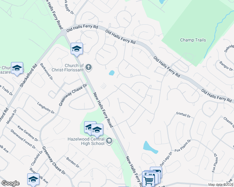 map of restaurants, bars, coffee shops, grocery stores, and more near 3836 Salvation Rd in Florissant