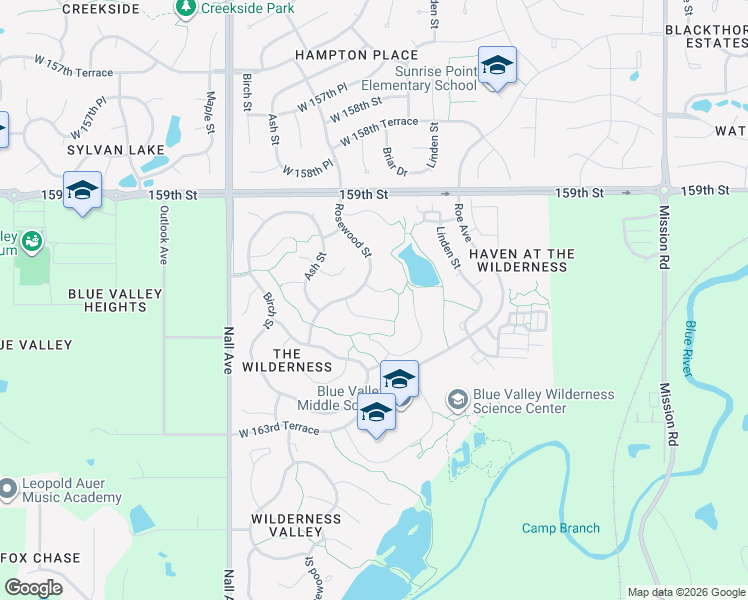 map of restaurants, bars, coffee shops, grocery stores, and more near 5105 West 161st Street in Stilwell