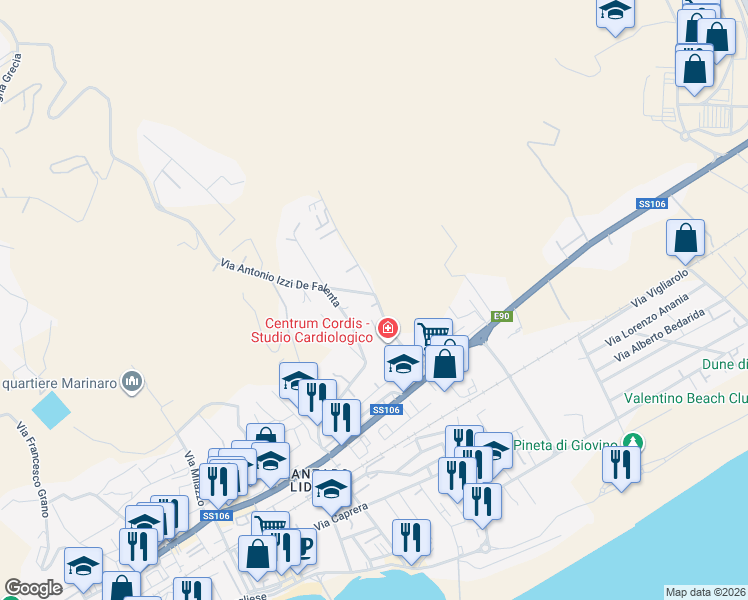 map of restaurants, bars, coffee shops, grocery stores, and more near 13 Via Antonio Izzi De Falenta in Catanzaro