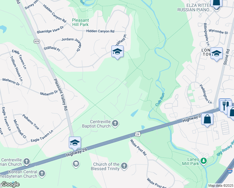 map of restaurants, bars, coffee shops, grocery stores, and more near 6414 Bromfield Trce in Centreville
