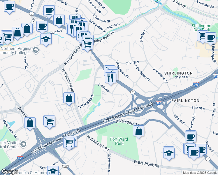 map of restaurants, bars, coffee shops, grocery stores, and more near 4401 Ford Avenue in Alexandria