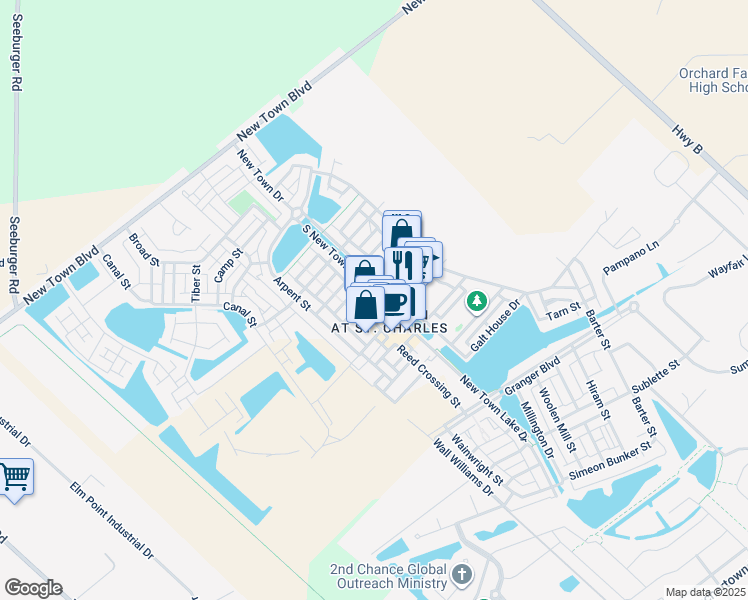 map of restaurants, bars, coffee shops, grocery stores, and more near 3412 Civic Green Drive in Saint Charles