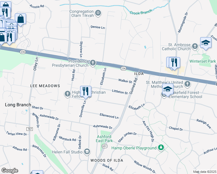 map of restaurants, bars, coffee shops, grocery stores, and more near 9000 Littleton Street in Fairfax