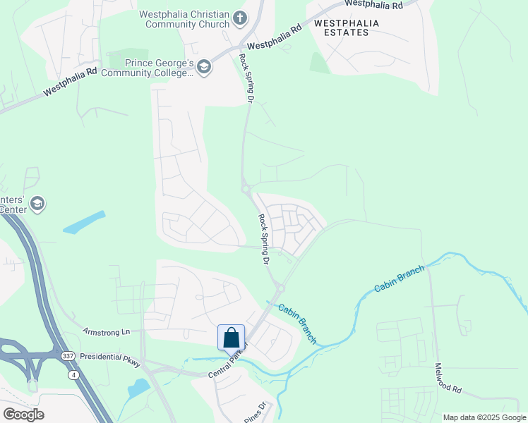 map of restaurants, bars, coffee shops, grocery stores, and more near 3824 Rock Spring Drive in Upper Marlboro