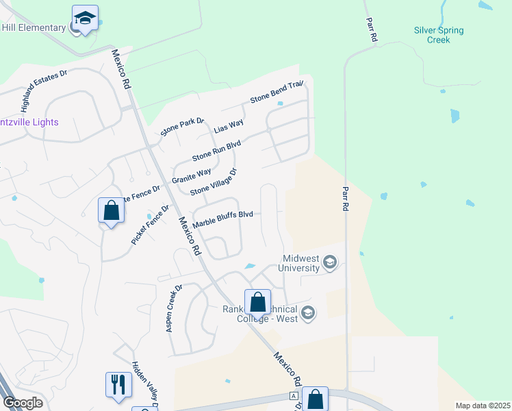 map of restaurants, bars, coffee shops, grocery stores, and more near 464 Honeysuckle Creek Drive in Wentzville