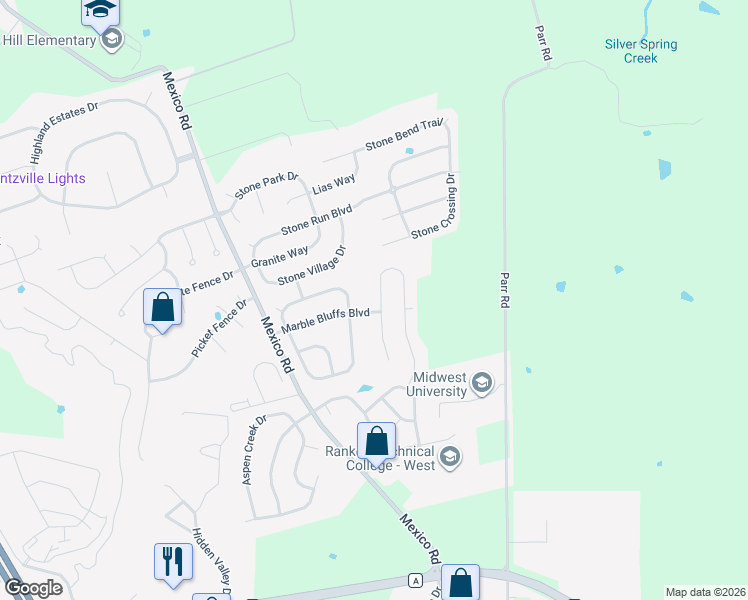 map of restaurants, bars, coffee shops, grocery stores, and more near 464 Honeysuckle Creek Drive in Wentzville