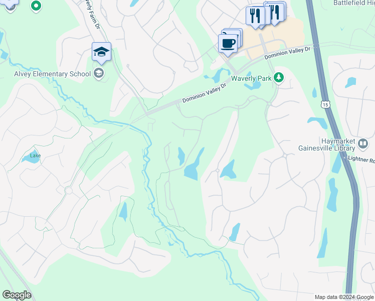 map of restaurants, bars, coffee shops, grocery stores, and more near 15470 Arnold Palmer Drive in Haymarket