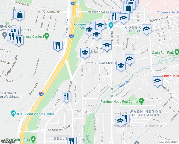 map of restaurants, bars, coffee shops, grocery stores, and more near 101 Independence Avenue Southeast in Washington