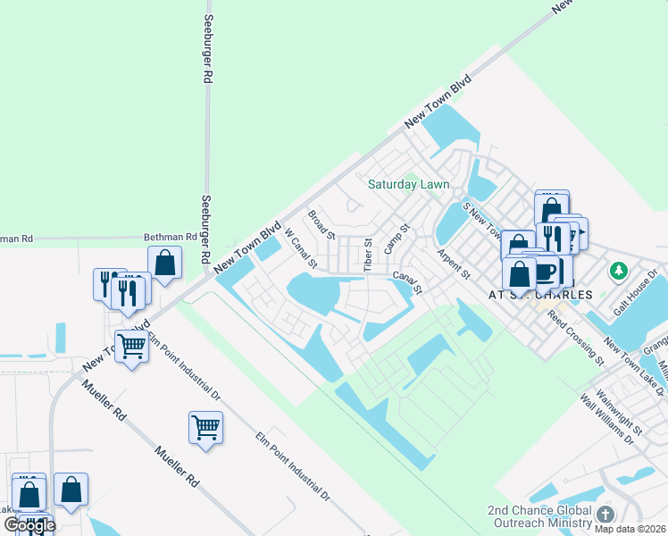 map of restaurants, bars, coffee shops, grocery stores, and more near 3904 West Canal Street in Saint Charles
