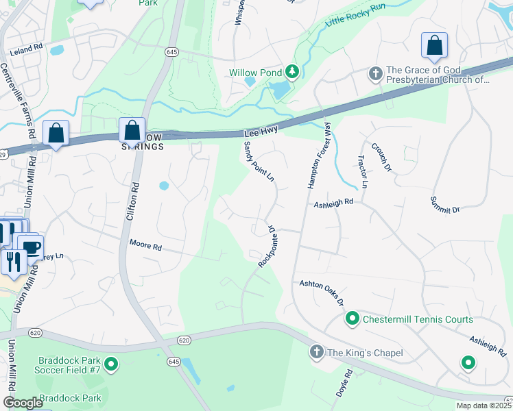 map of restaurants, bars, coffee shops, grocery stores, and more near 5481 Rockpointe Drive in Clifton