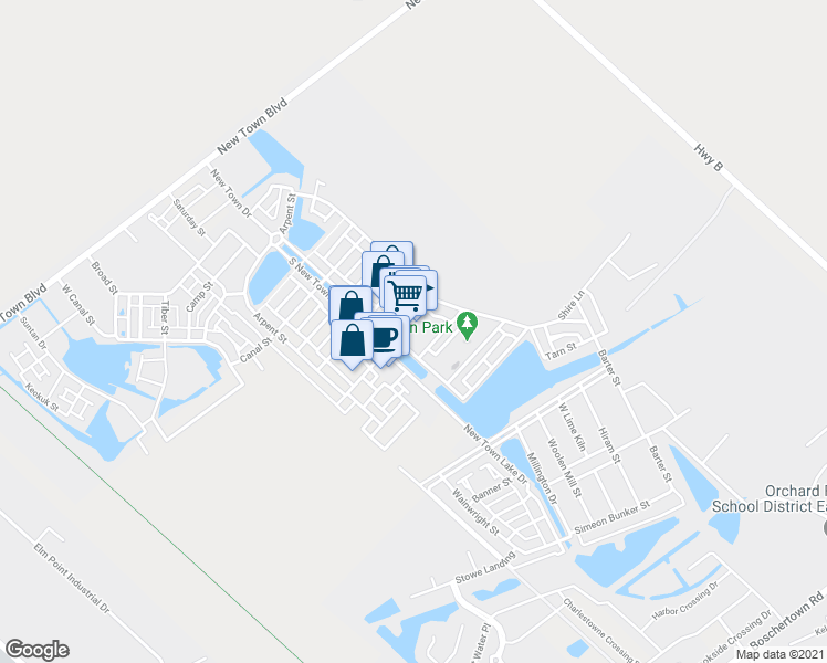 map of restaurants, bars, coffee shops, grocery stores, and more near 3312 Rue Royale in St. Charles