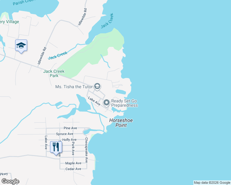 map of restaurants, bars, coffee shops, grocery stores, and more near 1670 Cedar Lane in Shady Side