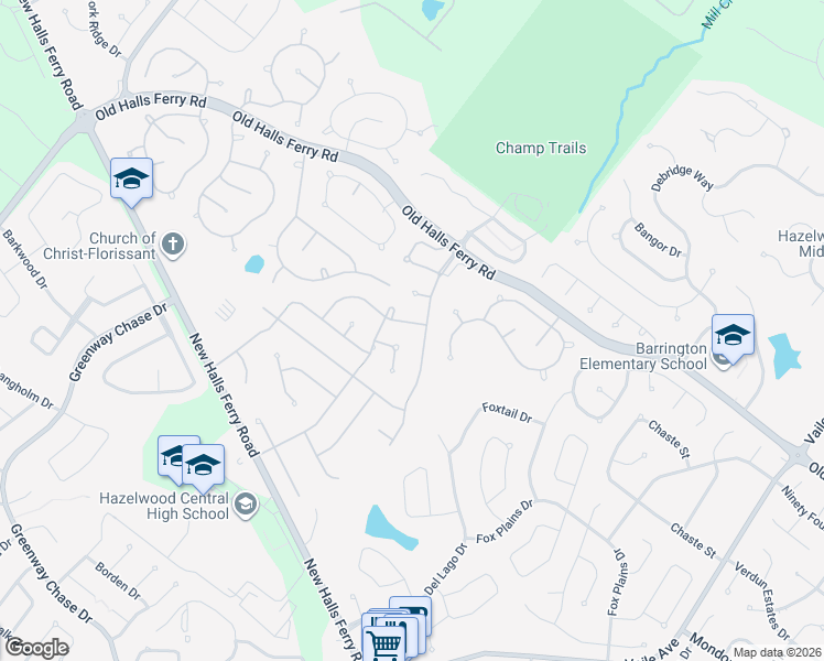 map of restaurants, bars, coffee shops, grocery stores, and more near 1006 Trifecta Drive in Florissant