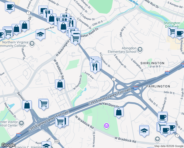 map of restaurants, bars, coffee shops, grocery stores, and more near 4401 Ford Avenue in Alexandria