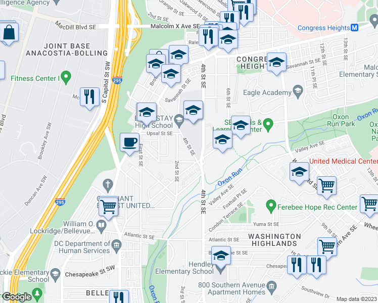 map of restaurants, bars, coffee shops, grocery stores, and more near 101 Independence Avenue Southeast in Washington