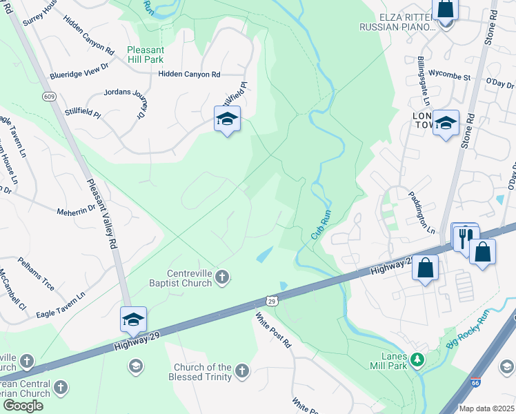 map of restaurants, bars, coffee shops, grocery stores, and more near 15155 Wetherburn Drive in Centreville