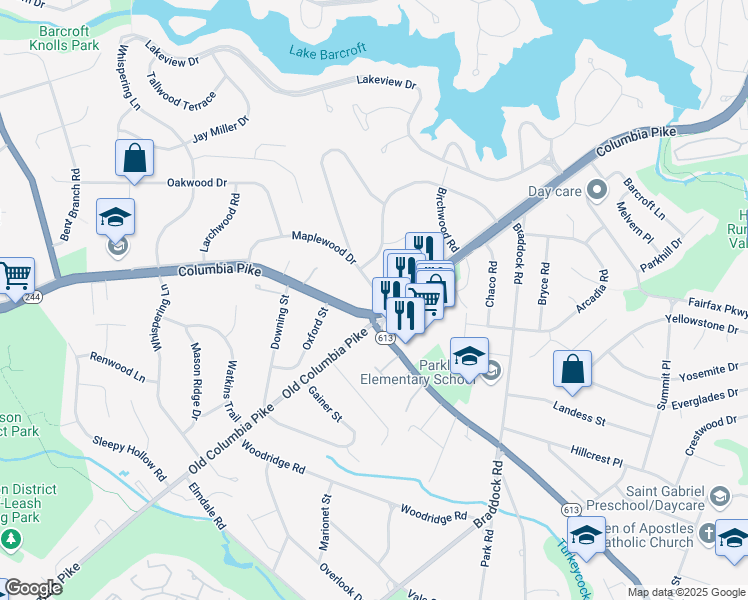 map of restaurants, bars, coffee shops, grocery stores, and more near 6403 Maplewood Drive in Falls Church