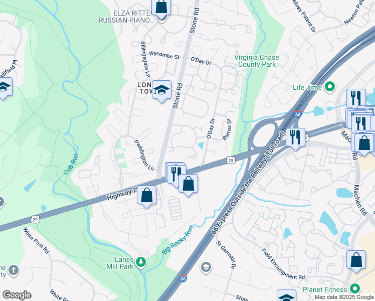 map of restaurants, bars, coffee shops, grocery stores, and more near 14620 Seasons Drive in Centreville