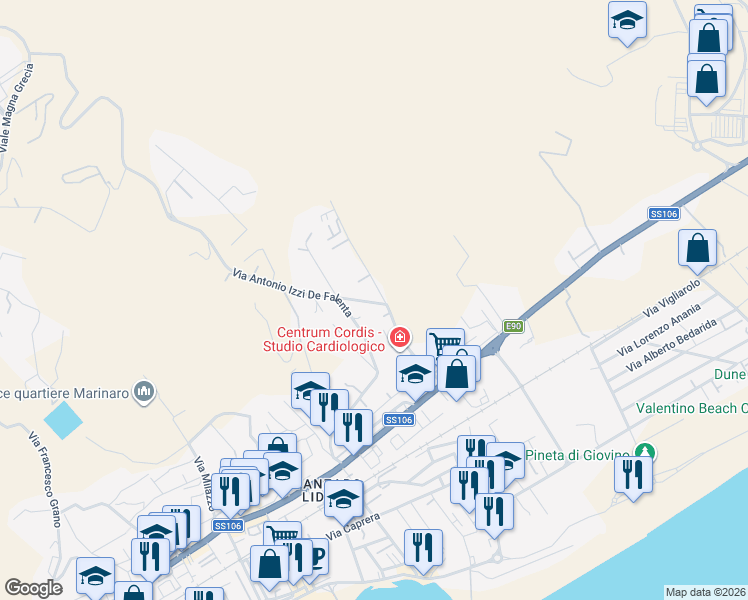 map of restaurants, bars, coffee shops, grocery stores, and more near 18 Via Antonio Izzi De Falenta in Catanzaro