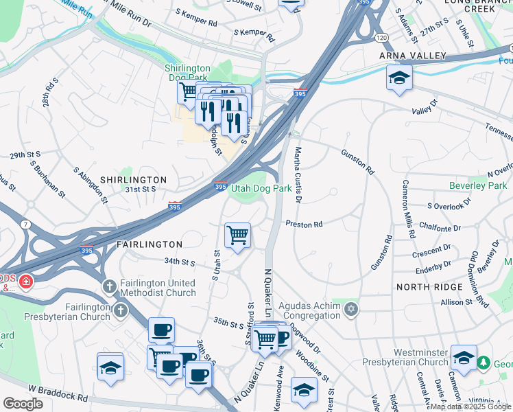 map of restaurants, bars, coffee shops, grocery stores, and more near 4204 32nd Street South in Arlington