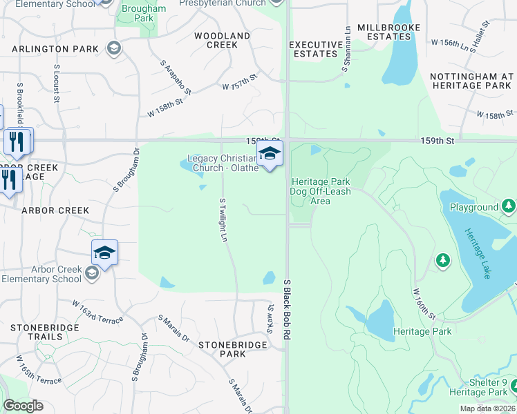 map of restaurants, bars, coffee shops, grocery stores, and more near 16090 South Lackman Road in Olathe