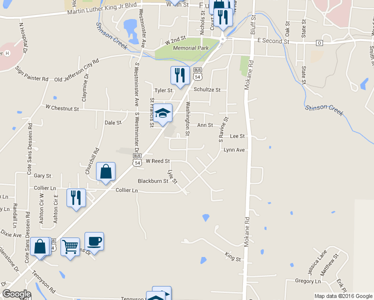 map of restaurants, bars, coffee shops, grocery stores, and more near 802 Washington Street in Fulton