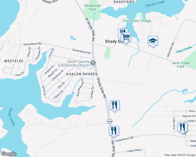 map of restaurants, bars, coffee shops, grocery stores, and more near 6248 Shady Side Rd in Shady Side