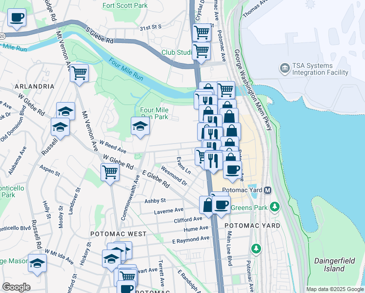map of restaurants, bars, coffee shops, grocery stores, and more near 101 Independence Avenue Southeast in Washington