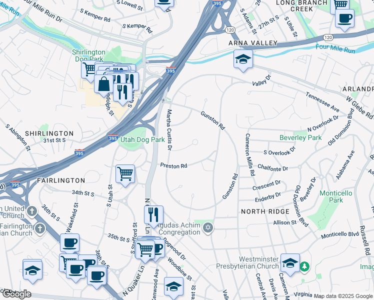 map of restaurants, bars, coffee shops, grocery stores, and more near 1612 Mount Eagle Place in Alexandria