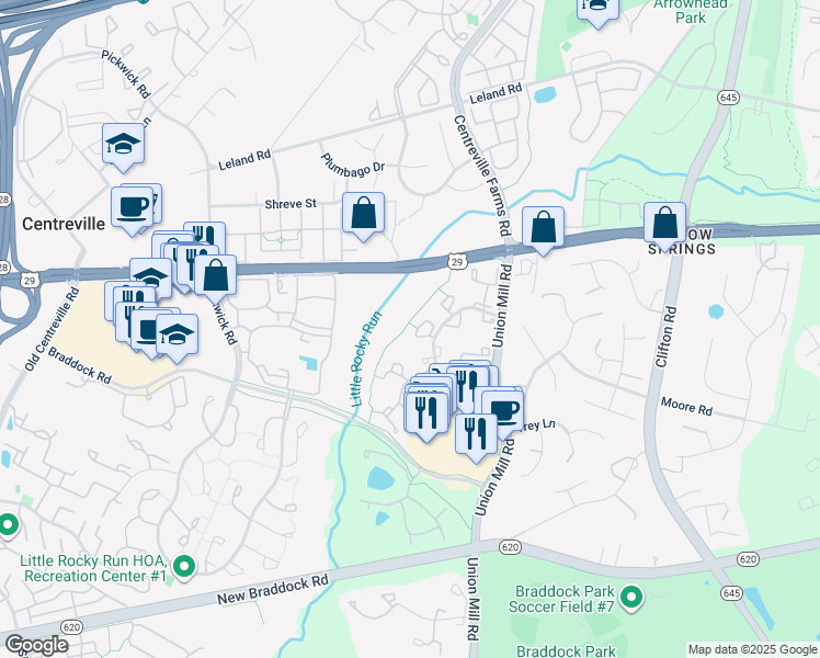 map of restaurants, bars, coffee shops, grocery stores, and more near 13532 Canada Goose Court in Clifton