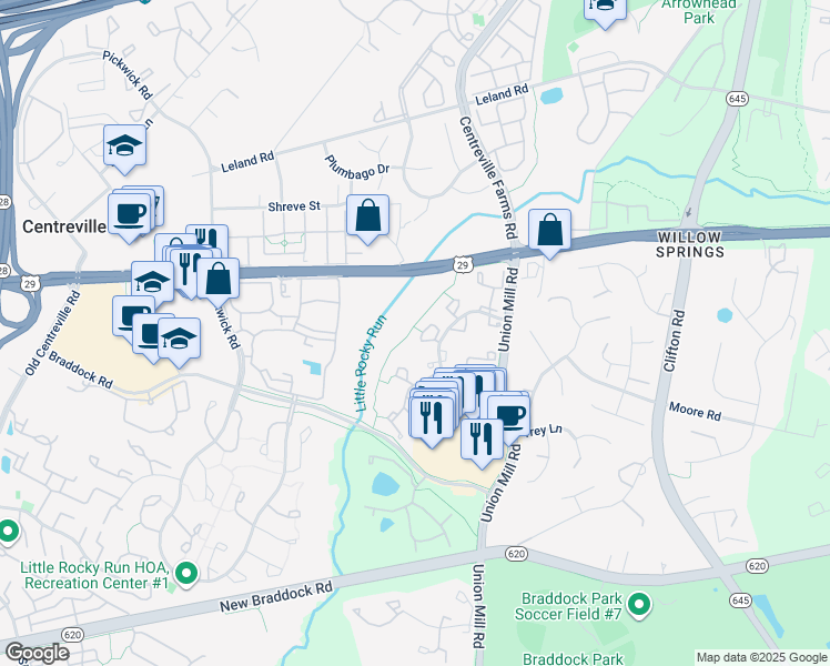 map of restaurants, bars, coffee shops, grocery stores, and more near 13532 Canada Goose Court in Clifton