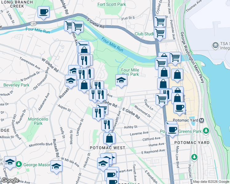map of restaurants, bars, coffee shops, grocery stores, and more near 101 Independence Avenue Southeast in Washington