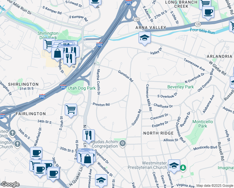 map of restaurants, bars, coffee shops, grocery stores, and more near 1550 Mount Eagle Place in Alexandria
