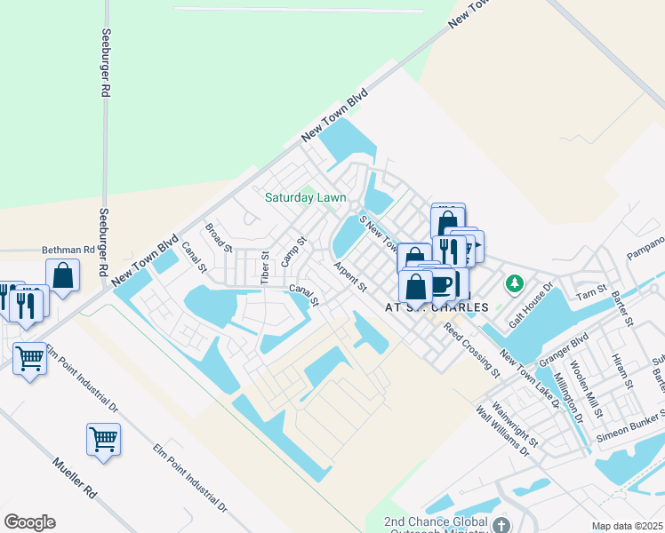 map of restaurants, bars, coffee shops, grocery stores, and more near 3677 Arpent Street in Saint Charles