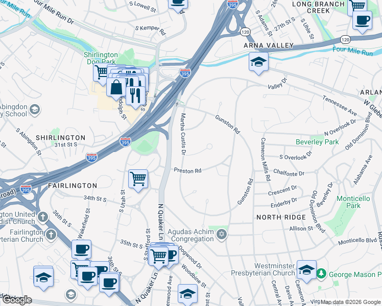 map of restaurants, bars, coffee shops, grocery stores, and more near 1651 Mount Eagle Place in Alexandria