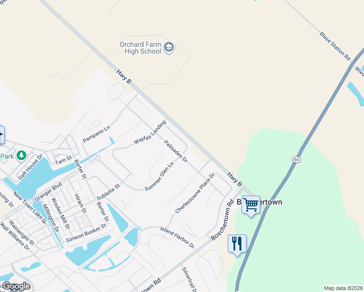 map of restaurants, bars, coffee shops, grocery stores, and more near 514 Summer Glen Lane in Saint Charles