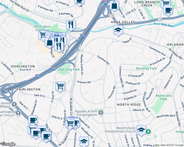 map of restaurants, bars, coffee shops, grocery stores, and more near 1578 Mount Eagle Place in Alexandria