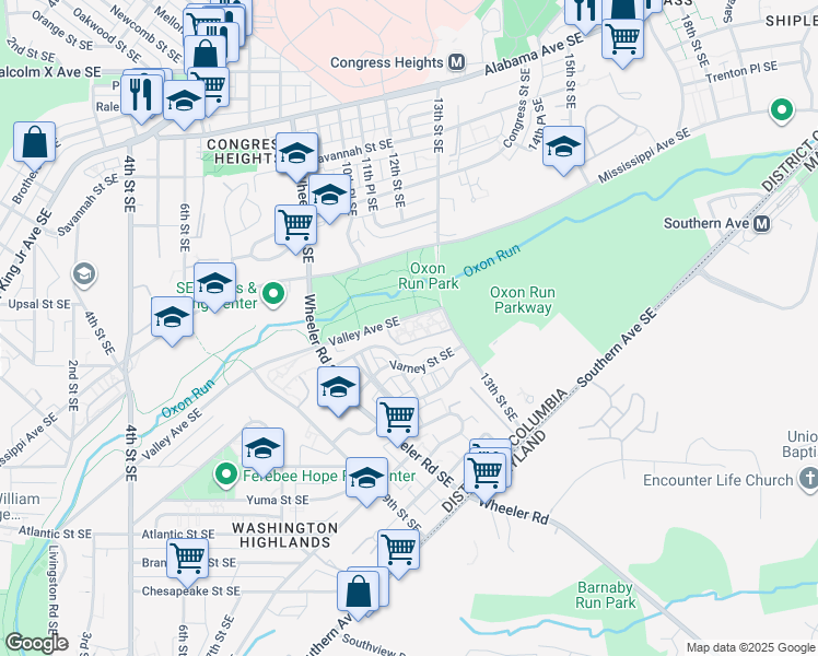 map of restaurants, bars, coffee shops, grocery stores, and more near 1217 Valley Avenue Southeast in Washington