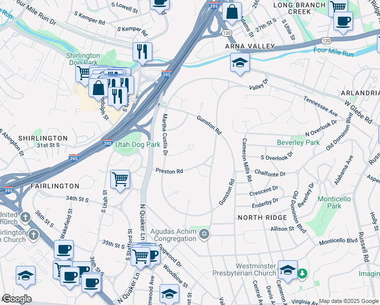 map of restaurants, bars, coffee shops, grocery stores, and more near 1578 Mount Eagle Place in Alexandria