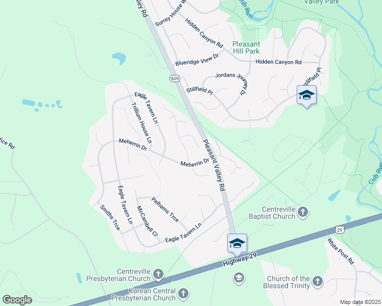 map of restaurants, bars, coffee shops, grocery stores, and more near 6487 Gristmill Square Lane in Centreville