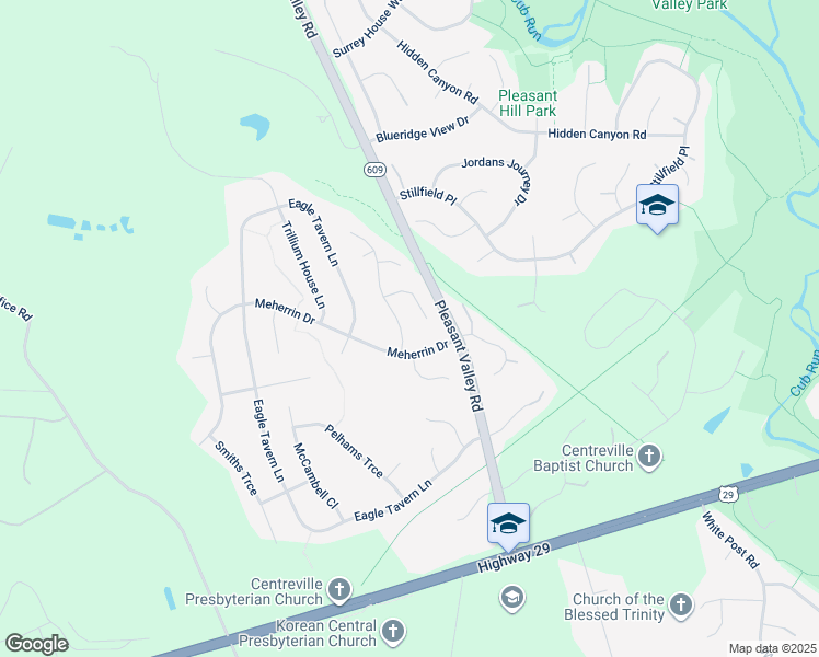 map of restaurants, bars, coffee shops, grocery stores, and more near 6487 Gristmill Square Lane in Centreville