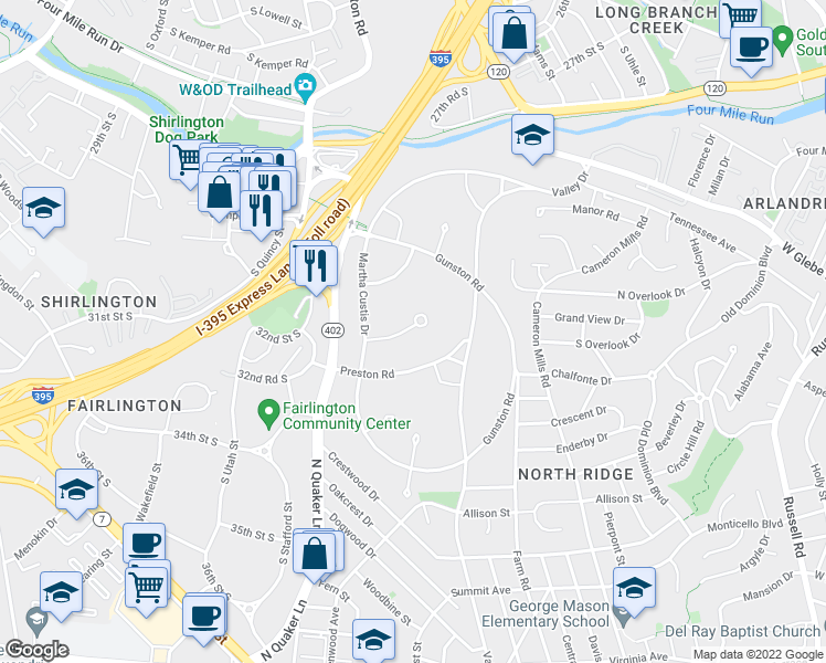 map of restaurants, bars, coffee shops, grocery stores, and more near 1550 Mount Eagle Place in Alexandria