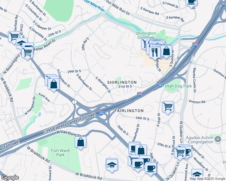 map of restaurants, bars, coffee shops, grocery stores, and more near 4650 31st Street South in Arlington