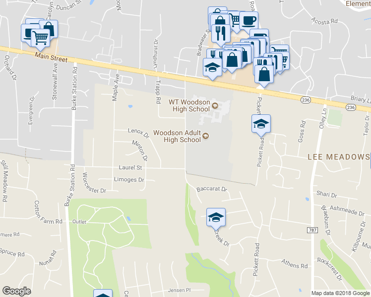 map of restaurants, bars, coffee shops, grocery stores, and more near 4157 Whitacre Road in Fairfax