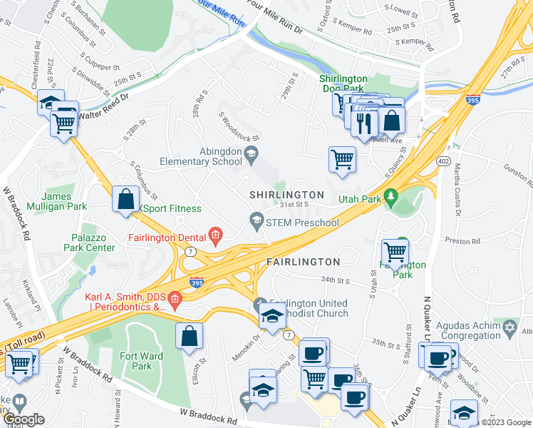 map of restaurants, bars, coffee shops, grocery stores, and more near 4650 31st Street South in Arlington