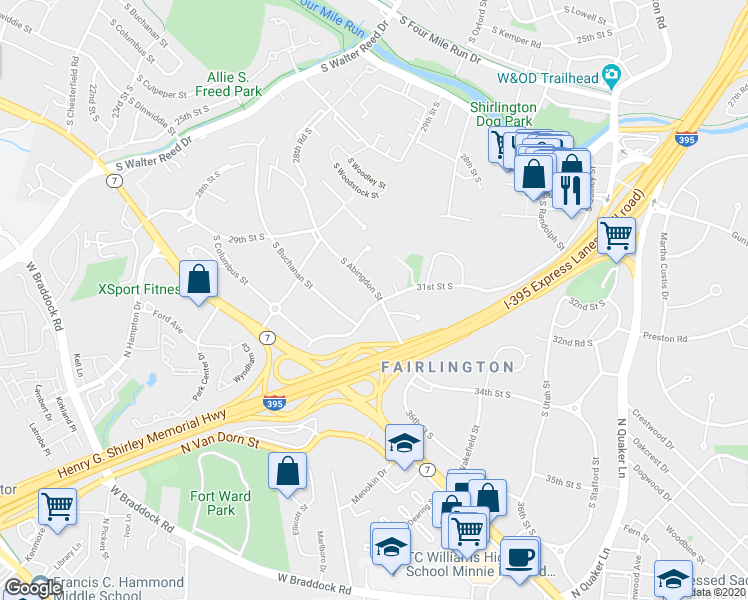 map of restaurants, bars, coffee shops, grocery stores, and more near 4715 31st Street South in Arlington