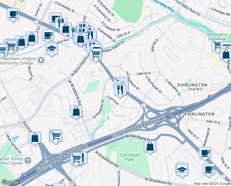 map of restaurants, bars, coffee shops, grocery stores, and more near 4380 King Street in Alexandria