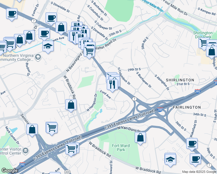 map of restaurants, bars, coffee shops, grocery stores, and more near 4380 King Street in Alexandria