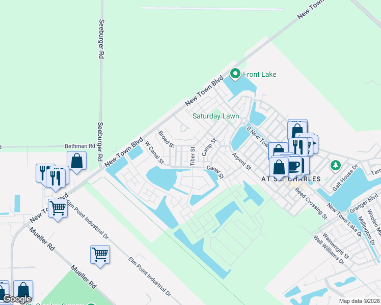 map of restaurants, bars, coffee shops, grocery stores, and more near 3602 Broad Street in Saint Charles