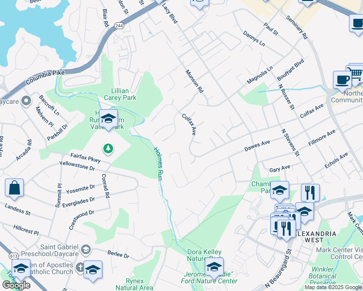 map of restaurants, bars, coffee shops, grocery stores, and more near 4013 David Ln in Alexandria